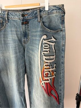 Von Dutch Light Blue Denim Jeans with Flame Logo